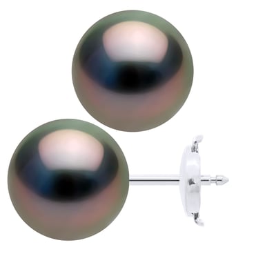 Earrings - White Gold 375 - Real Cultured Tahiti Pearls Round 10-11 mm