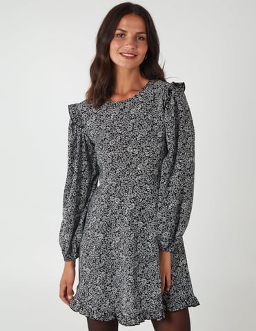 BROOKE - Frill Shoulder Long Sleeve Mini Dress
