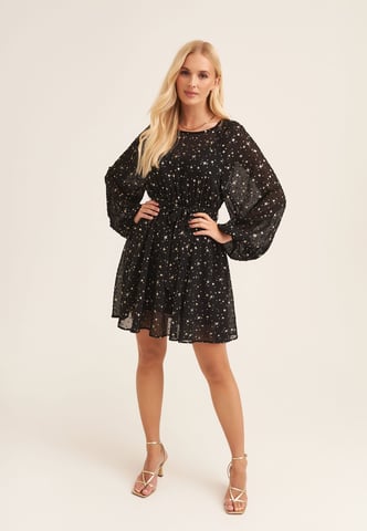Minivestido de manga larga con estampado de estrellas negro