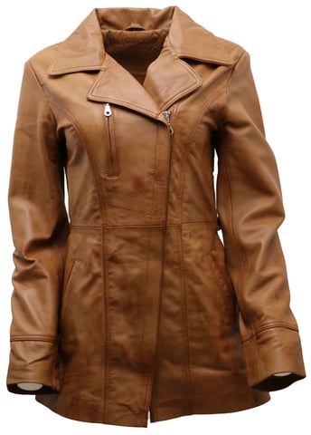 Chaqueta de motociclista de cuero de longitud media para mujer - Okehampton