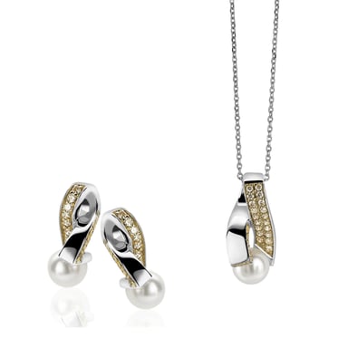 Orphelia Women's 925 Sterling Silver Set: Chain-Pendant + Earrings - Silver/Gold SET-5204
