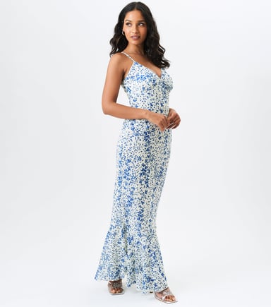 Dobby Floral Chiffon Strappy Maxi Dress