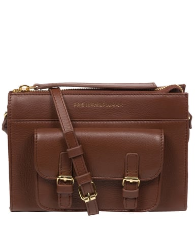 'Monica' Dark Tan Nappa Leather Cross Body Bag