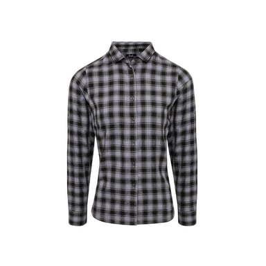 Premier Womens/Ladies Mulligan Checked Long-Sleeved Shirt (Steel/Black)
