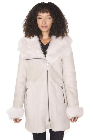 Abrigo de piel de oveja merino de ante para mujer - Samara