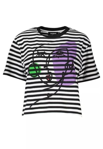 Camiseta Negra De Algodon Con Manga Corta Y Logo Bordado