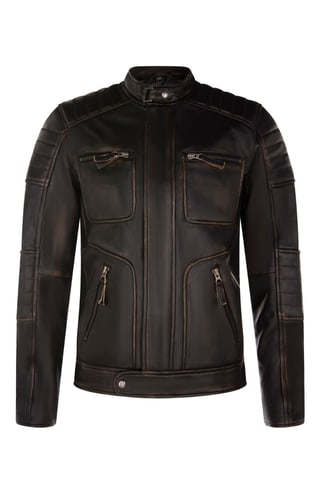 Chaqueta de motociclista retro de cuero vintage para hombre - Milán