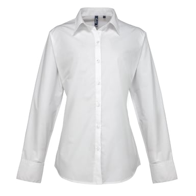 Premier Womens/Ladies Supreme Heavy Poplin Long Sleeve Work Shirt (White)