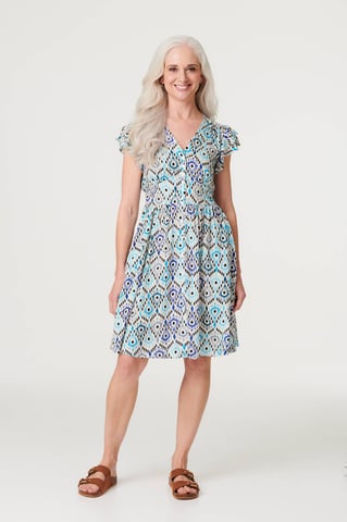 Green Printed Frill Sleeve Short Dress