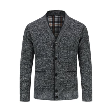 Men's Cardigan with Two Pocket Button Stand-Up Collar Cardigan for Winter Dark Grey
