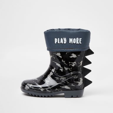 River Island Mini Boys Wellies Boots Navy Dinosaur Spike
