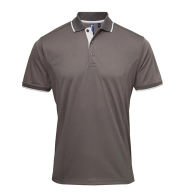 Premier Mens Contrast Coolchecker Polo Shirt (Dark Grey/Silver)