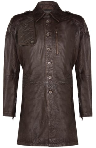 Gabardina militar larga y suave de cuero desgastado