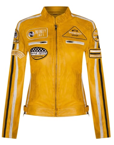 Chaqueta de cuero para mujer con insignias de carreras de motociclista - Agadir