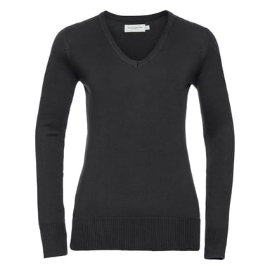 Russell Collection Ladies/Womens V-Neck Knitted Pullover Sweatshirt (Black)