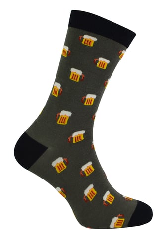 Mr Heron - Mens Bamboo Socks | Novelty Funky Socks | Patterned Argyle Striped Socks | Breathable Soft | Gifts for Him - Beer (Grey)
