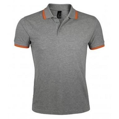 SOLS Mens Pasadena Tipped Short Sleeve Pique Polo Shirt (Grey Marl/Orange)