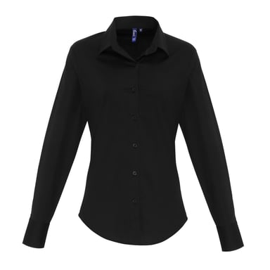 Premier Womens/Ladies Stretch Fit Poplin Long Sleeve Blouse (Black)