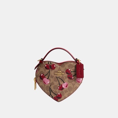 Heart Crossbody in Signature Canvas with Cherry Print