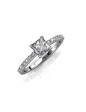 Anillo Cuadrado Simple - Plata y Cristal
