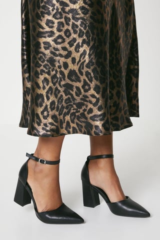 Blanche Ankle Strap Pointed High Block Heel Court Shoes