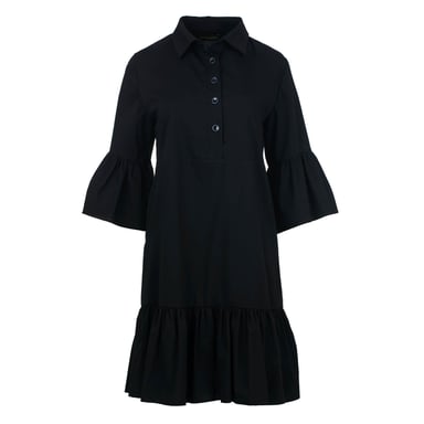 Vestido negro con mangas acampanadas y dobladillo con volantes