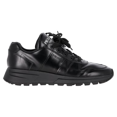 Prada Prax 01 Lace-Up Low-Top Sneakers in Black Calfskin Leather