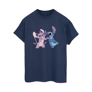 Disney Womens/Ladies Lilo & Stitch Kisses Cotton Boyfriend T-Shirt (Navy Blue)