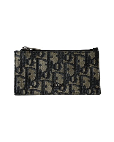 Dior Zipped Card Holder in Beige and Black Jacquard