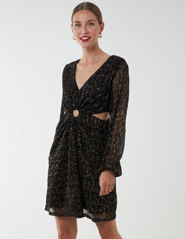 V-Neck Long Sleeve Lurex Dress