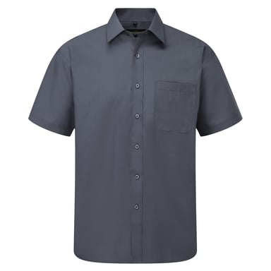 Russell Collection Mens Short Sleeve Poly-Cotton Easy Care Poplin Shirt (Convoy Grey)