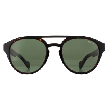 Moncler Round Unisex Dark Havana Green Sunglasses