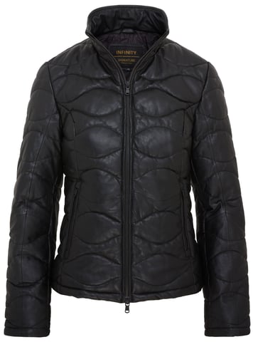 Cazadora bomber acolchada de cuero negra para mujer - Hamar