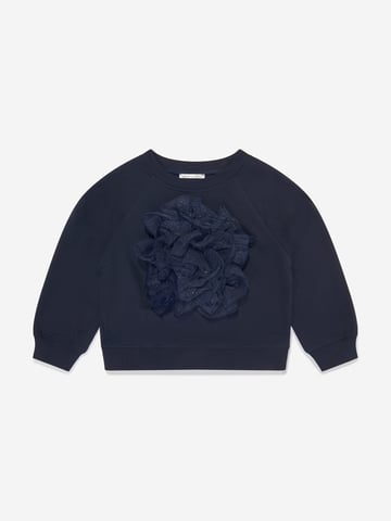 Mama Luma Girls Organza Flower Sweatshirt in Navy