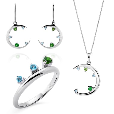 Orphelia 'Eline' Women's 925 Sterling Silver Set: Necklace + Earrings + Ring - Silver SET-7497