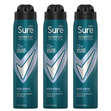 Sure Men Resilience Deodorant Spray with 72H Nonstop Protection 250ml, 3 Pack