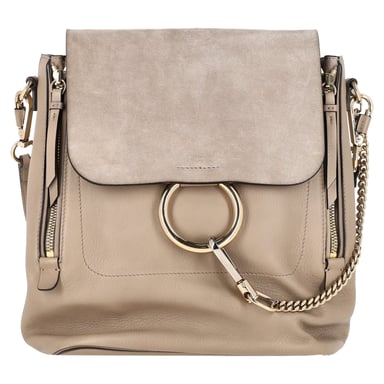 Chloé Faye Backpack in Beige Leather and Suede