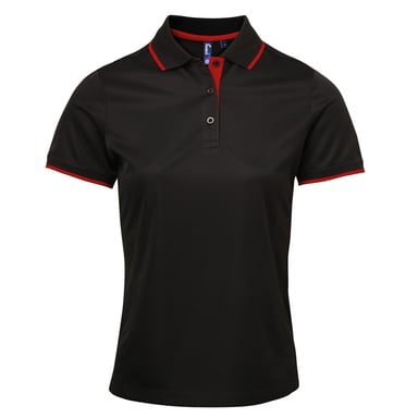 Premier Womens/Ladies Contrast Coolchecker Polo Shirt (Black/Red)