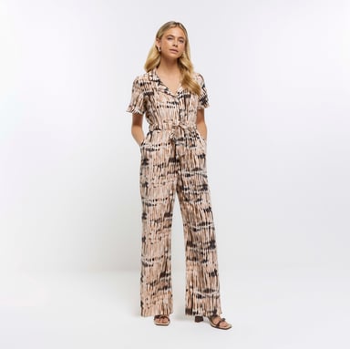 River Island Womens Jumpsuit Brown Animal Print
