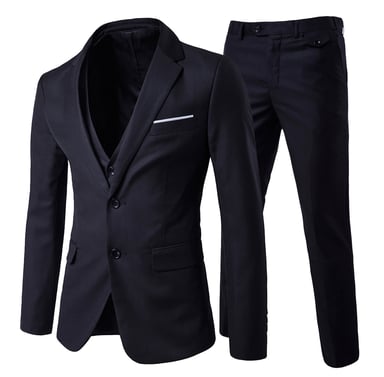 3-Piece Notched Lapel Black Suit