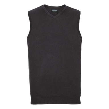 Russell Collection Mens Knitted V Neck Sleeveless Sweatshirt (Black)