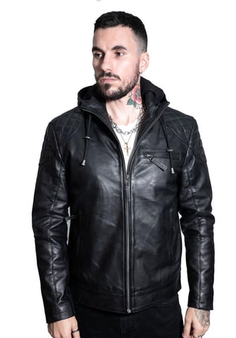 Chaqueta bomber de cuero con capucha estilo retro para hombre - Zaria