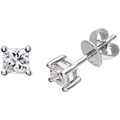 Pendientes de oro blanco de 18 quilates con diamantes de talla princesa con certificación J/I de 1/2 quilate