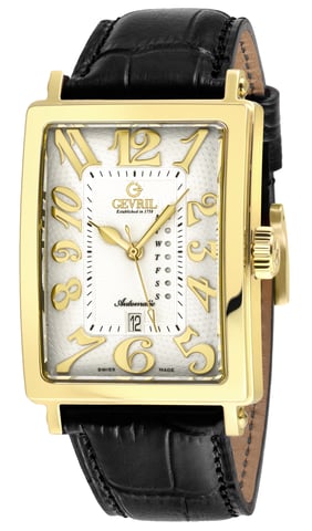 Gevril Men's Avenue of America's IPYG Case, Silver/Gold Dial, Genuine Italian Handmade Leather Strap