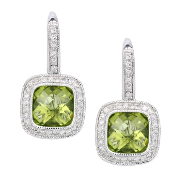 Pendientes de aro cuadrados en oro blanco de 9 quilates con diamantes y peridoto