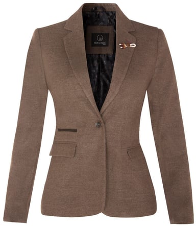 Blazer marrón claro de espiga de tweed para mujer de los años 20
