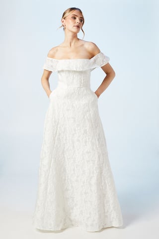 Bardot Jacquard Full Skirted Wedding Dress