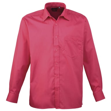 Premier Mens Premier Poplin Long-Sleeved Formal Shirt (Hot Pink)