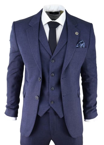 Traje de tweed de tres piezas azul marino de espiga para hombre, Peaky Blinders, clásico, a medida