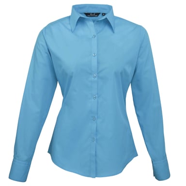 Premier Womens/Ladies Poplin Long-Sleeved Blouse (Turquoise)